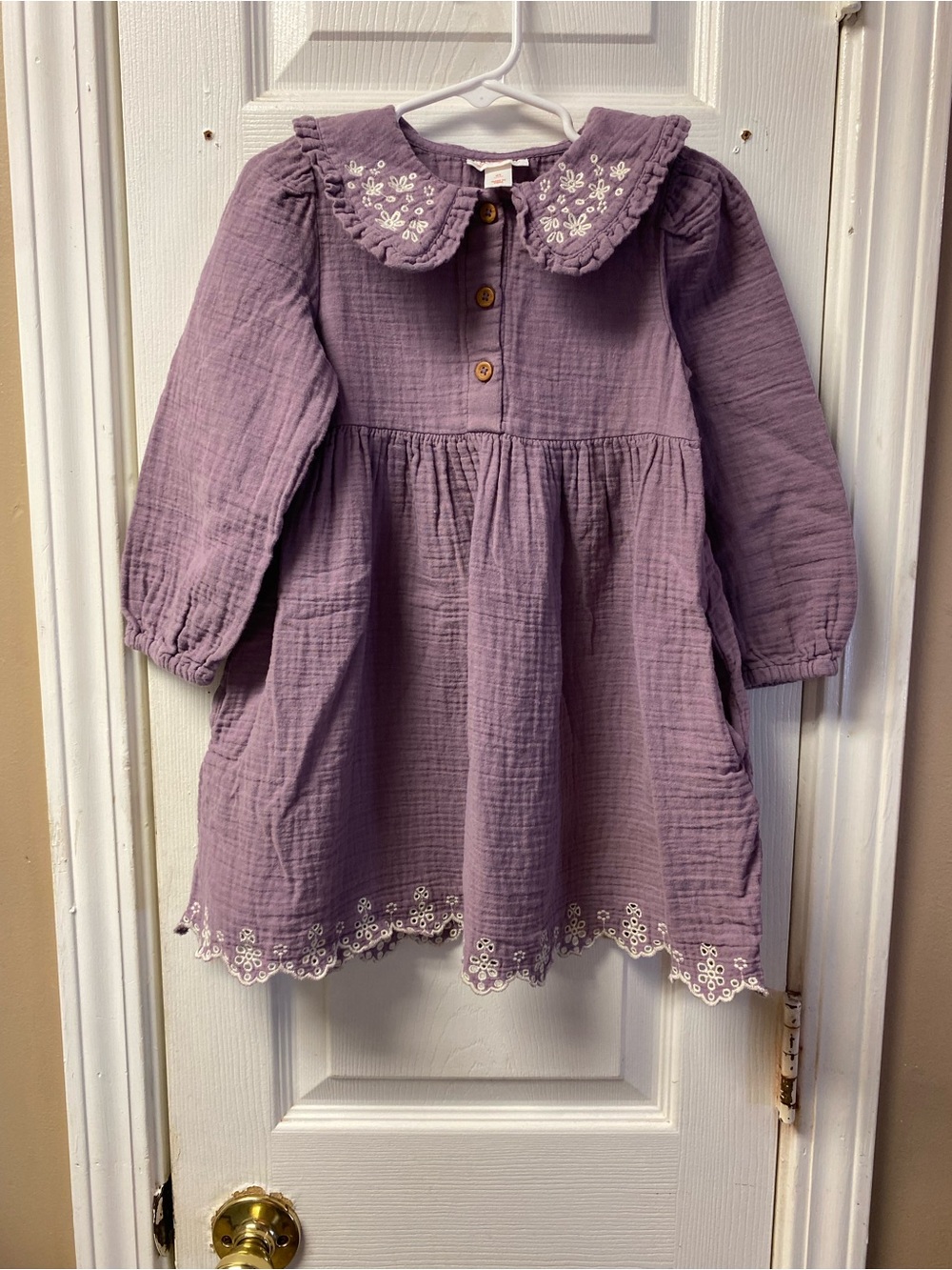 Cat & Jack Lavender Long-Sleeve Gauze Dress with Embroidered Collar